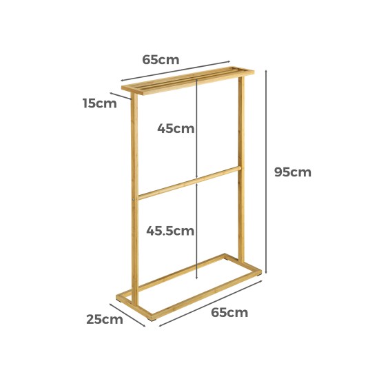 Bamboo Towel Bar Holder Rack 2 Tiers Freestanding Drying Storage